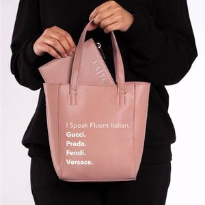 I speak fluent Italian bag new rose color tote vegan leather